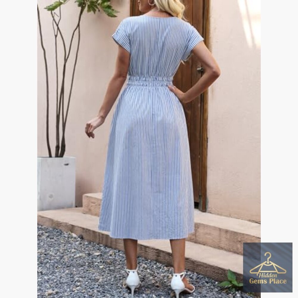 Rayon Midi Dress with Pockets, Empire Waist, Casual Summer Beach Wear - Picture 6 of 7